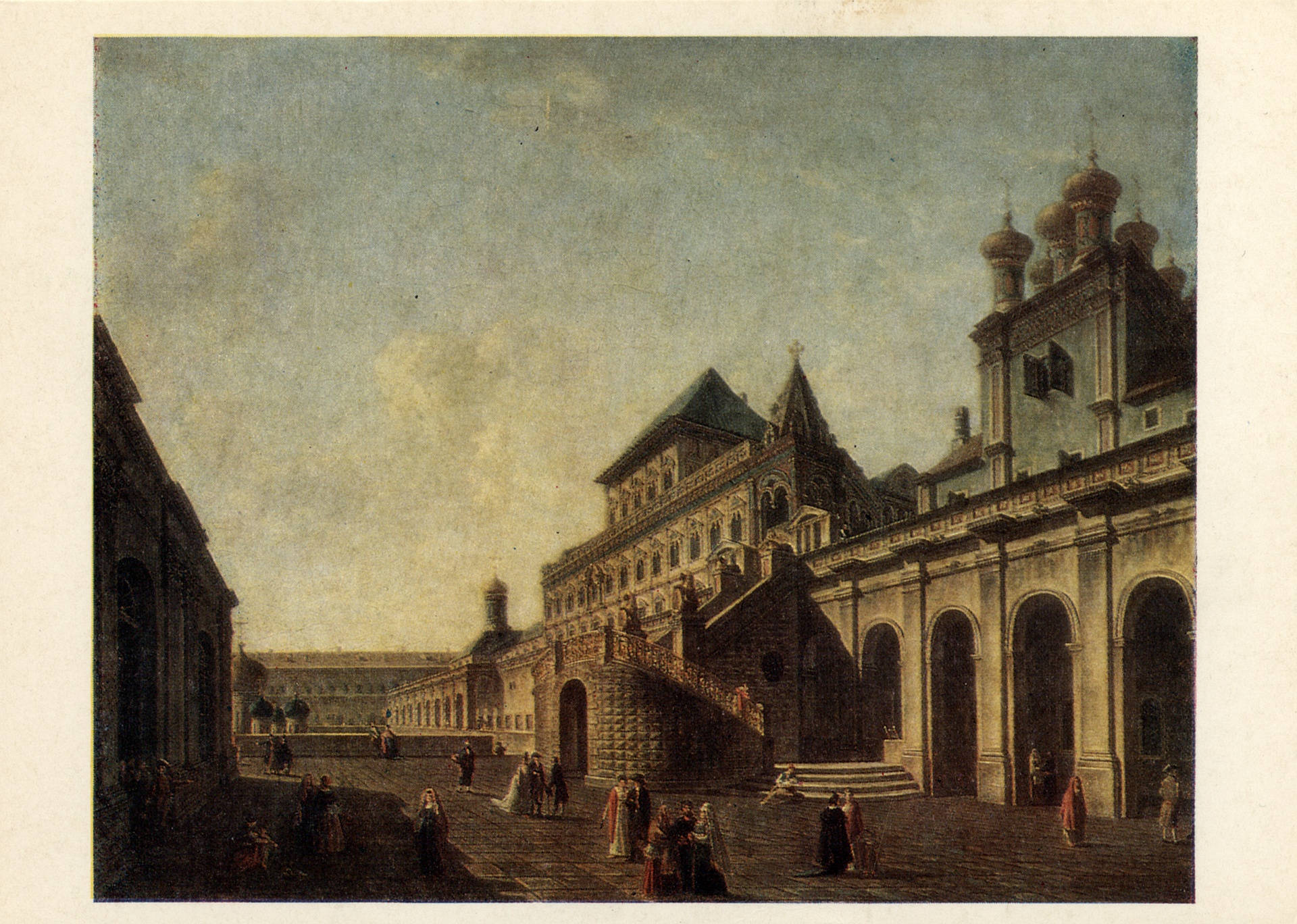 Боярская площадка, или Постельное крыльцо, и храм Спаса за золотой решёткой в Московском Кремле