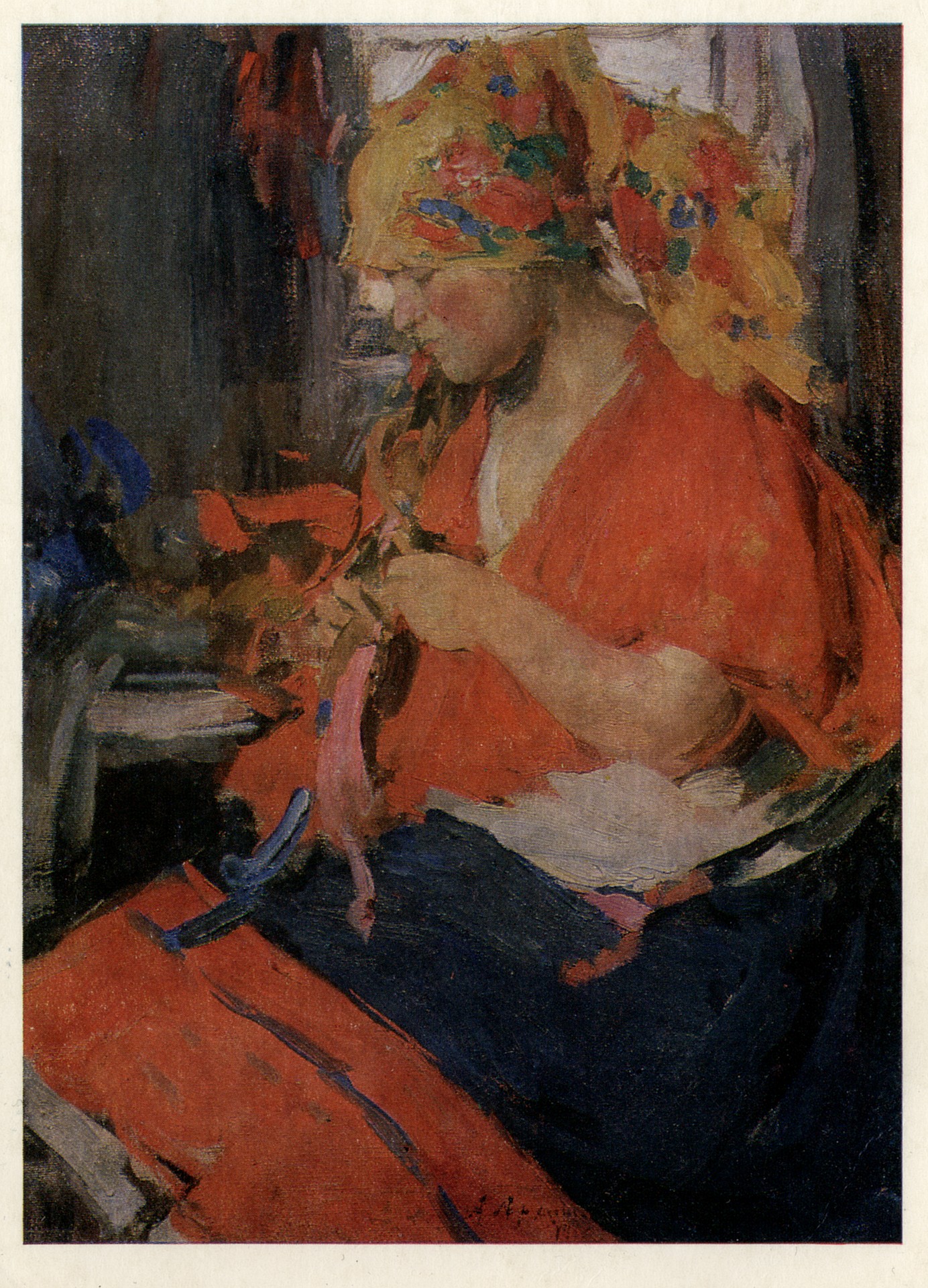 Девушка, заплетающая косу