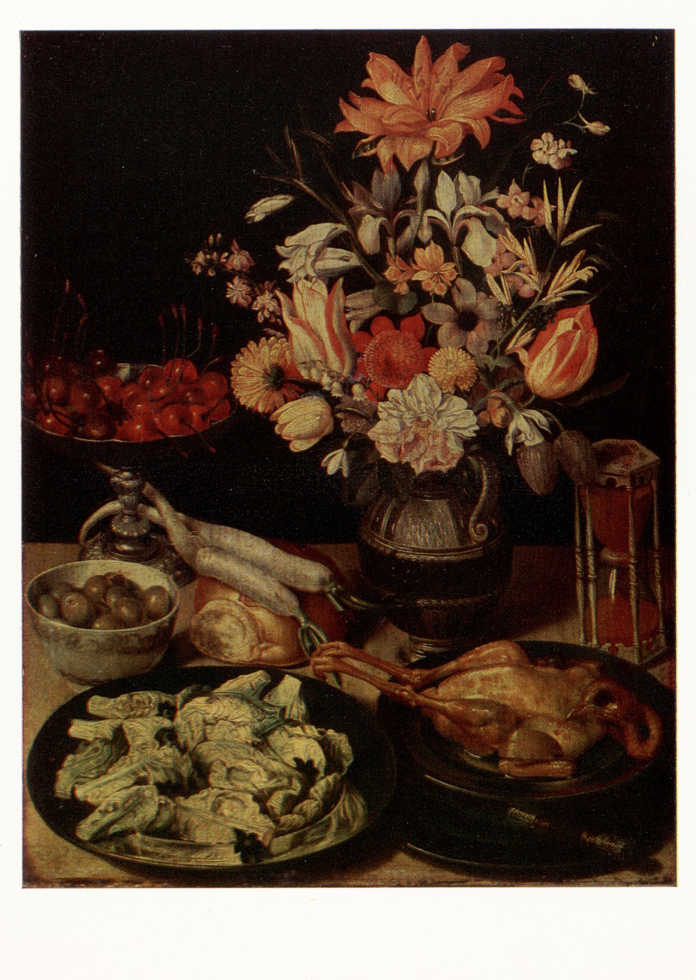 Натюрморт с цветами и закуской