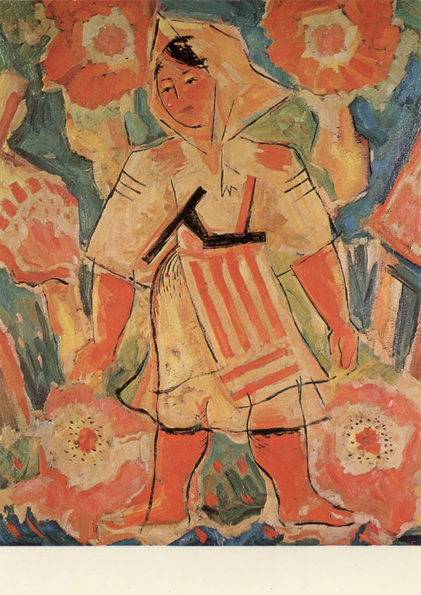 Деревенская девушка среди цветов