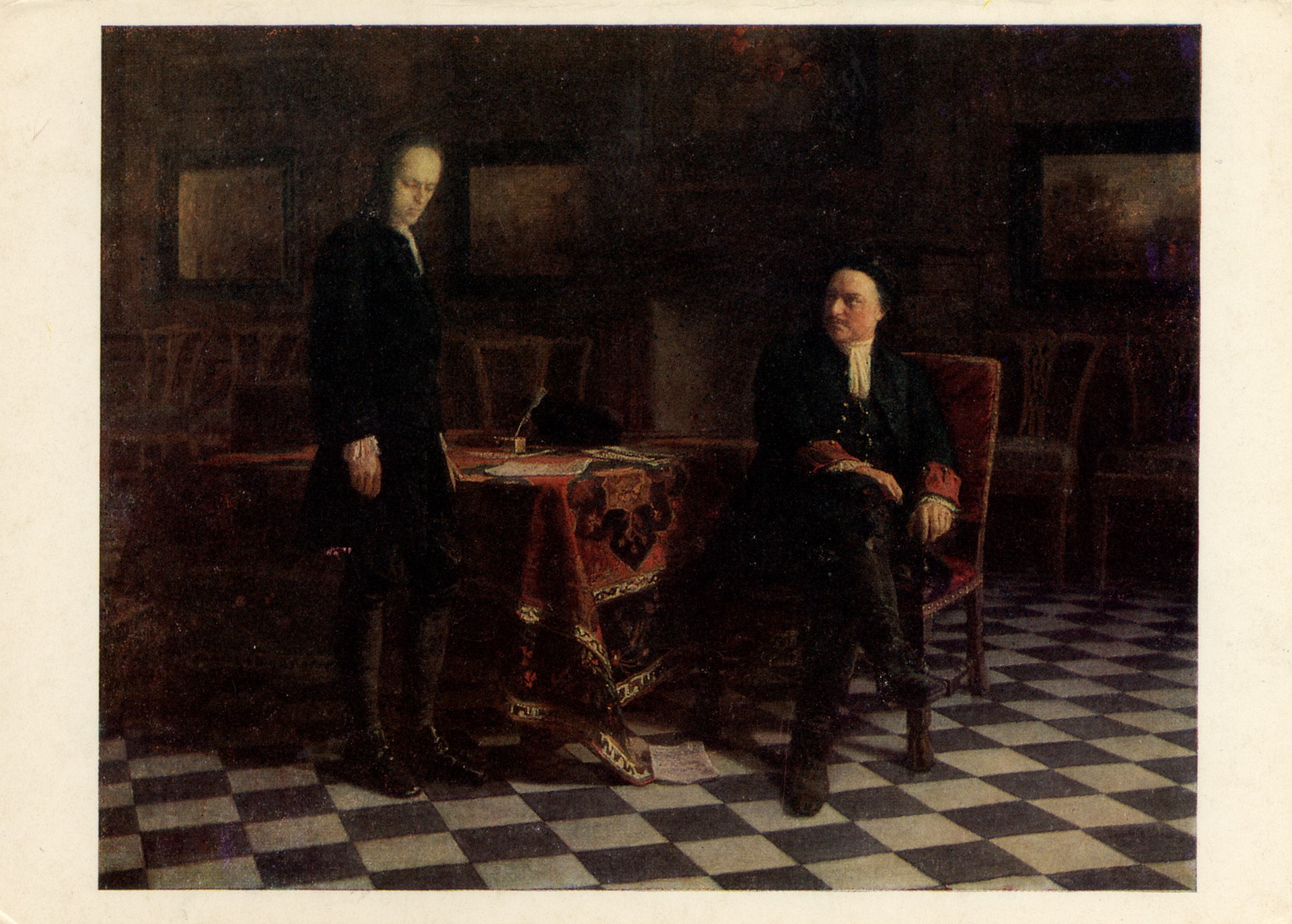 Пётр I допрашивет царевича Алексея Петровича в Петергофе