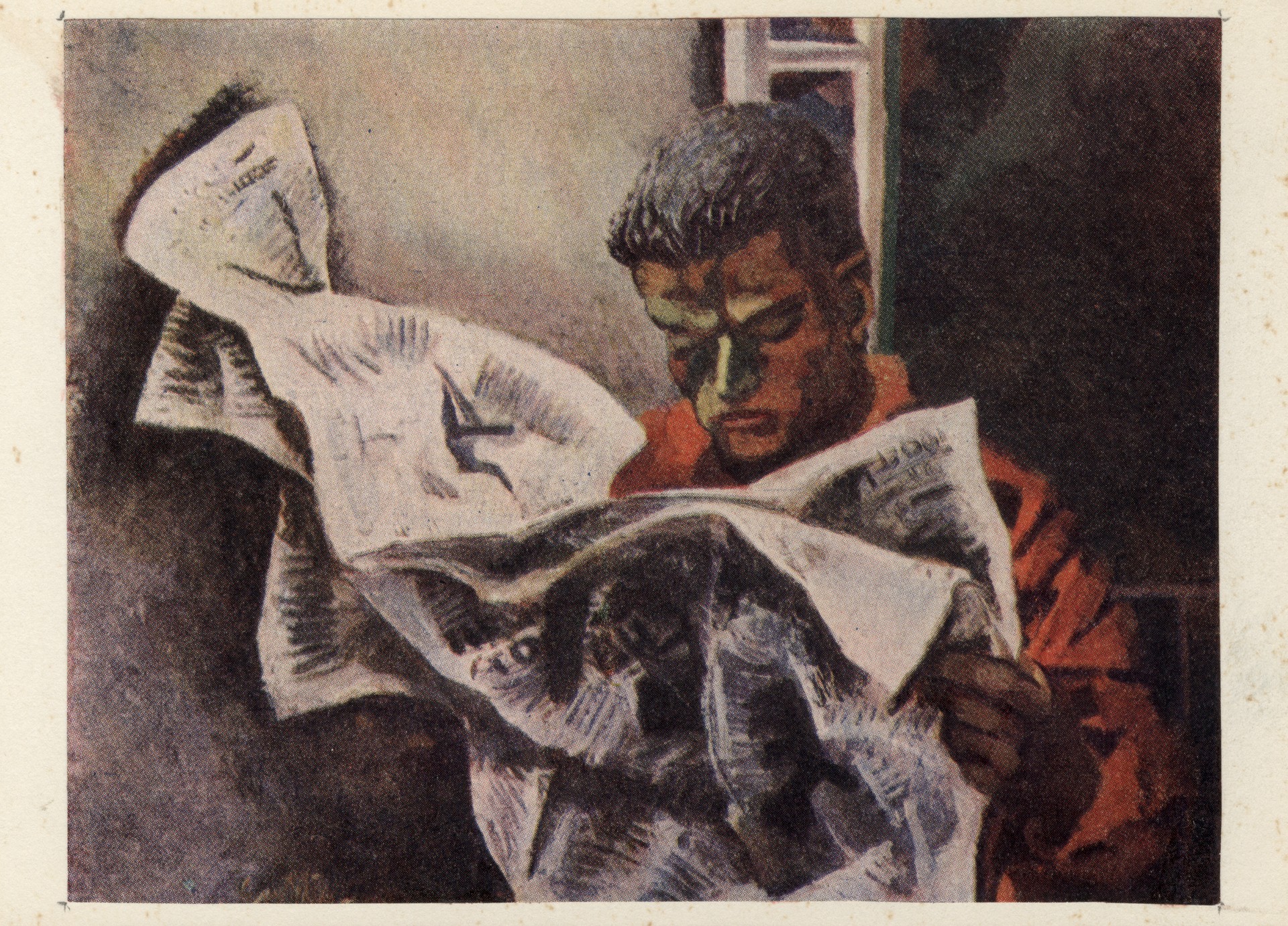 Рабочий, читающий газету