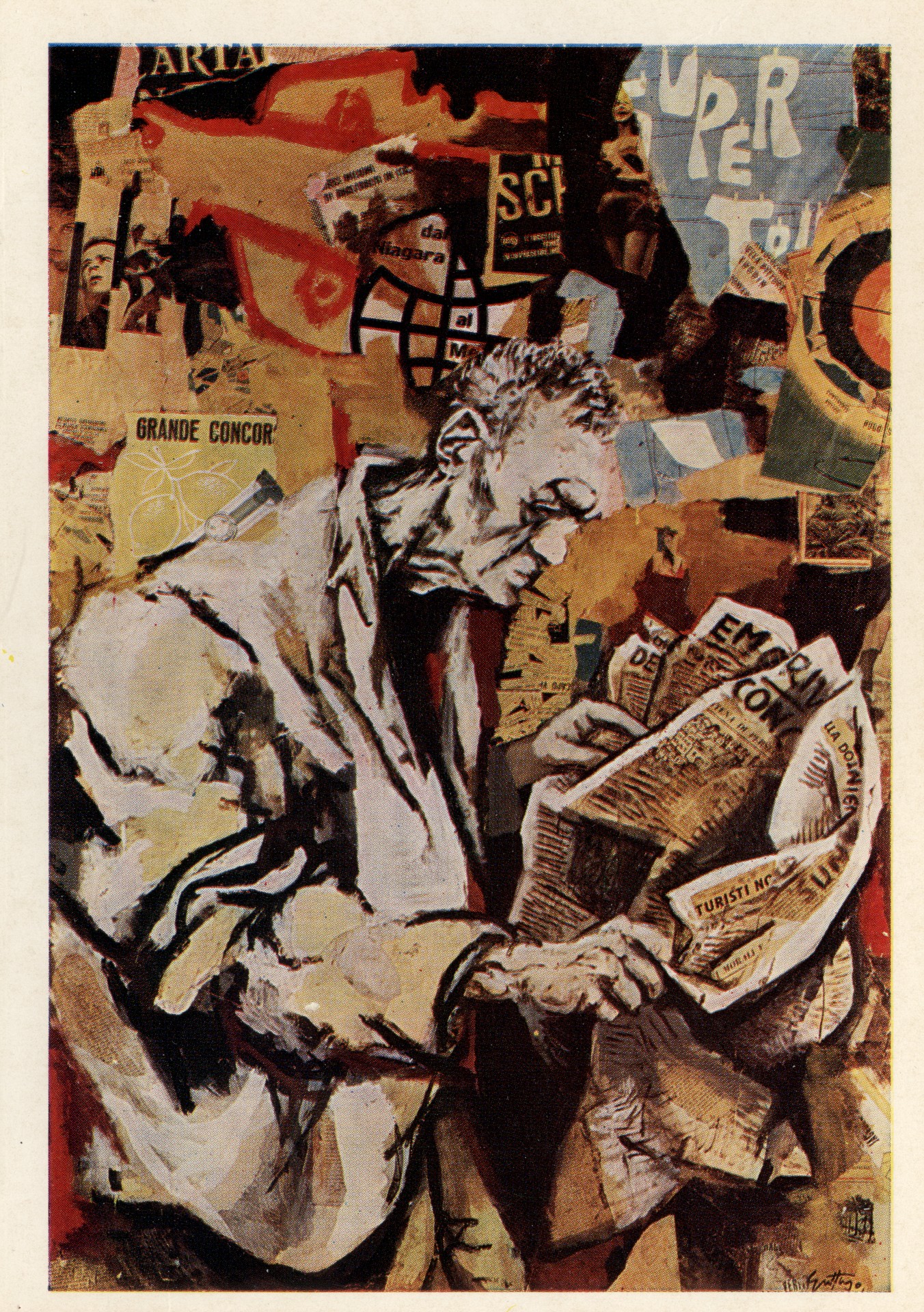 Старый рабочий, читающий газету