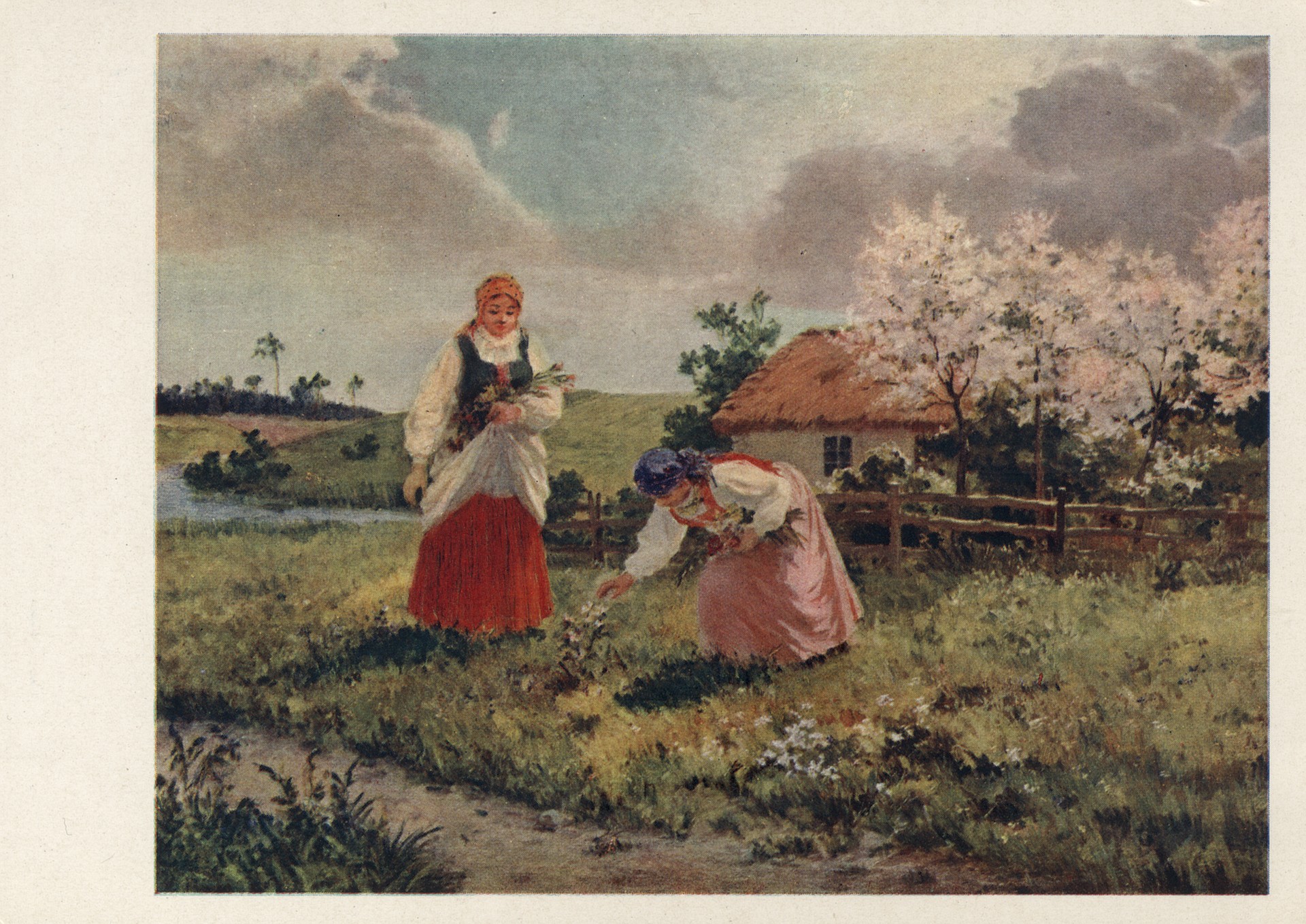 Девушки, собирающие цветы