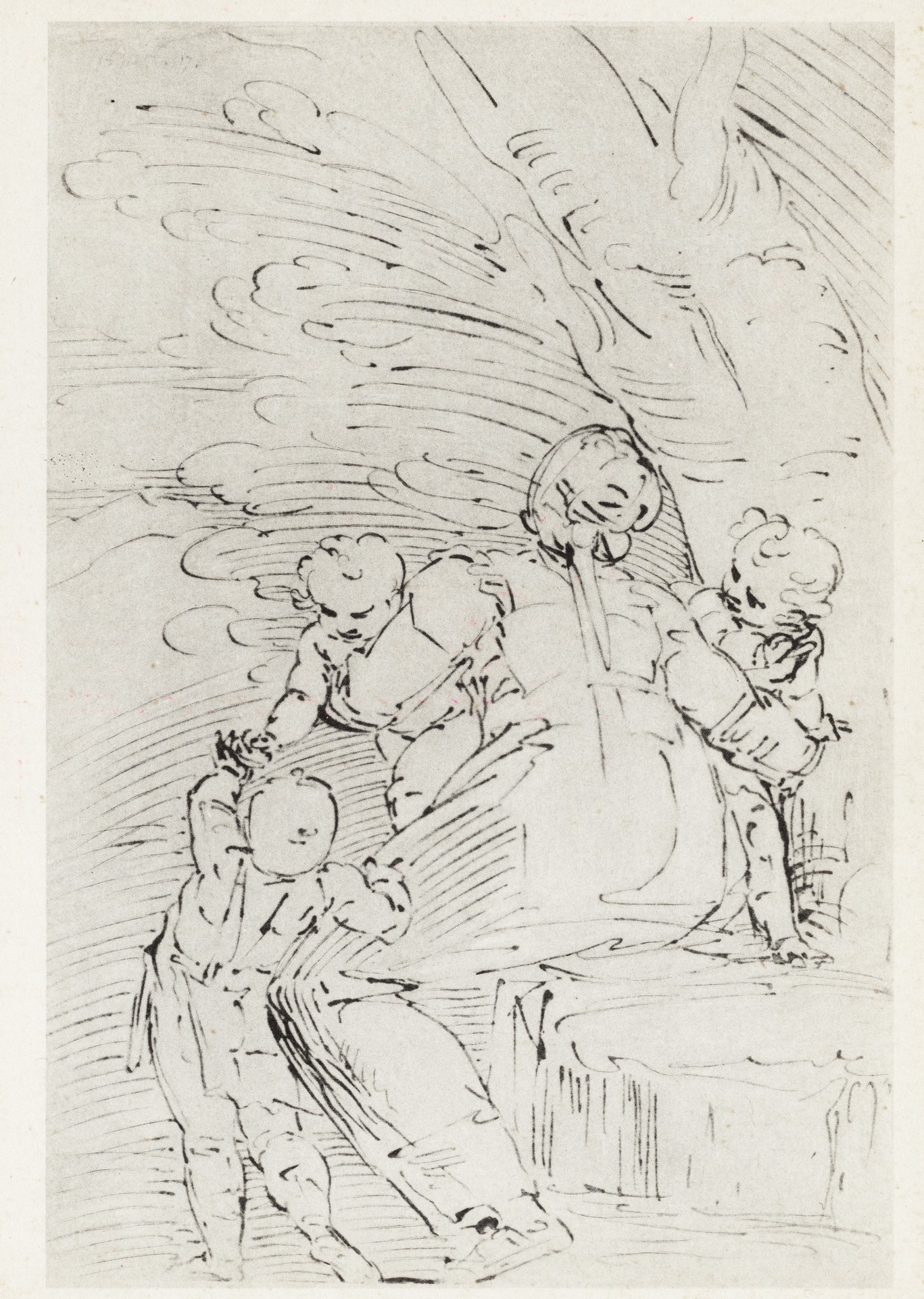 Женщина с детьми под деревом