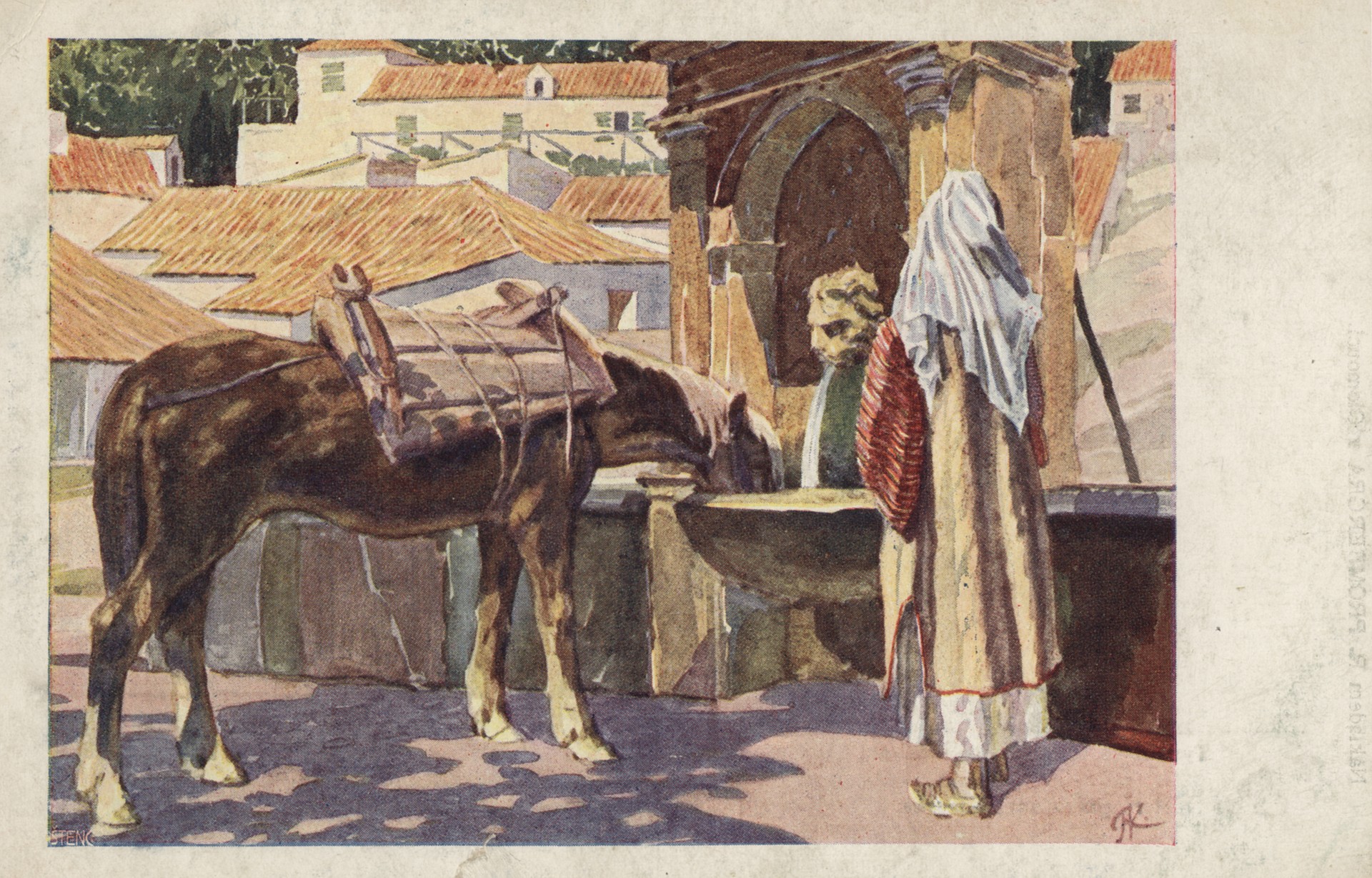 Герцеговинка поит лошадей