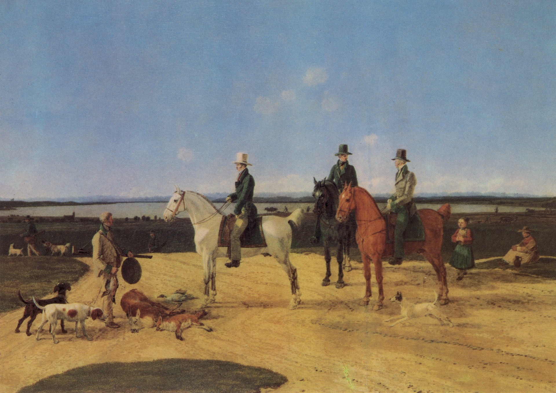 Трое молодых людей на лошадях