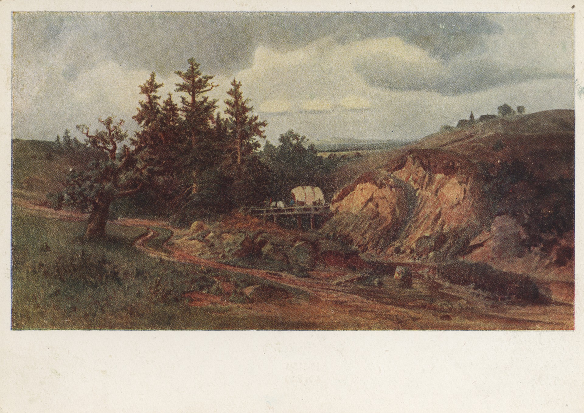 Пейзаж деревенский  с мостом