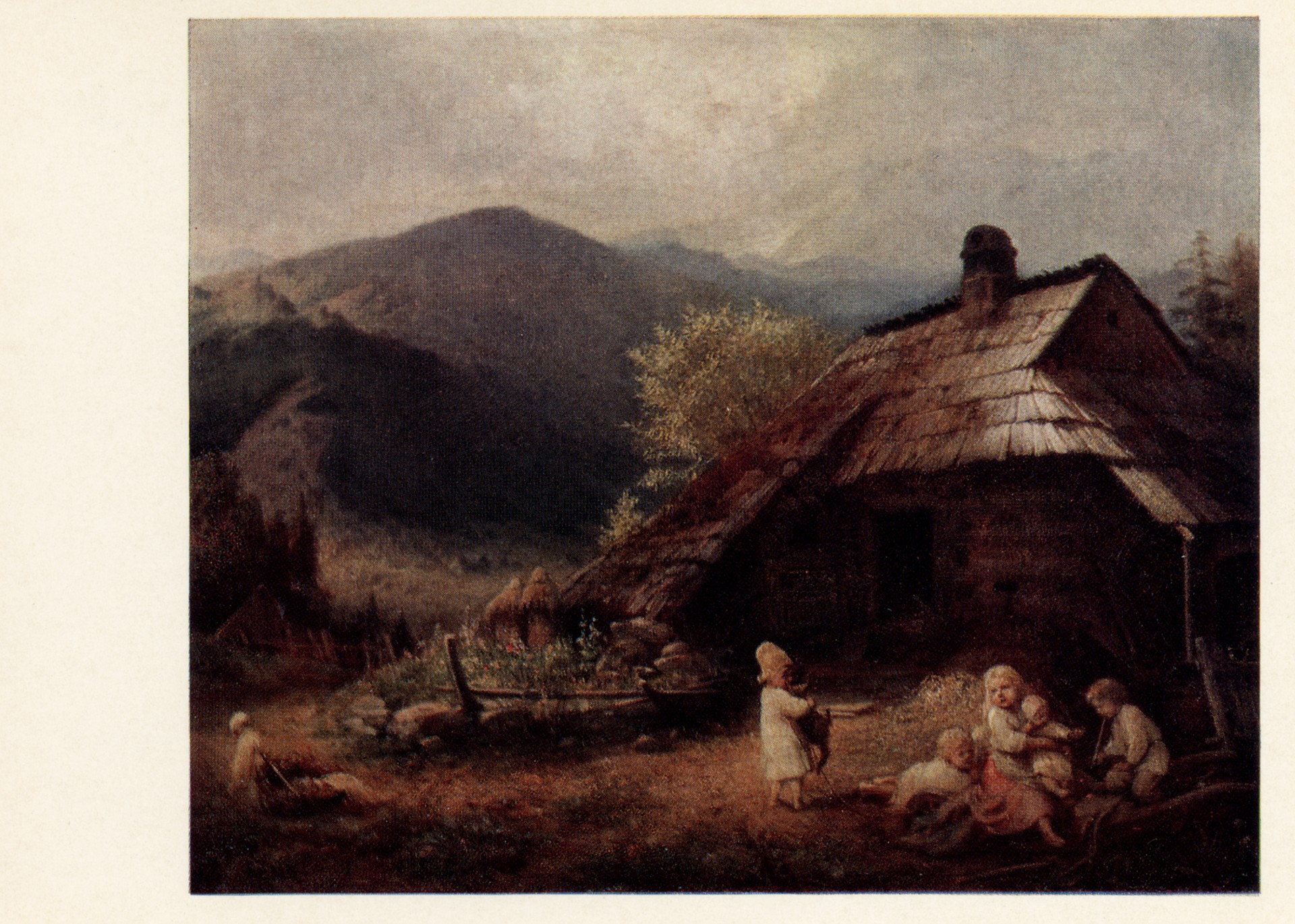 Дети перед хижиной в горах