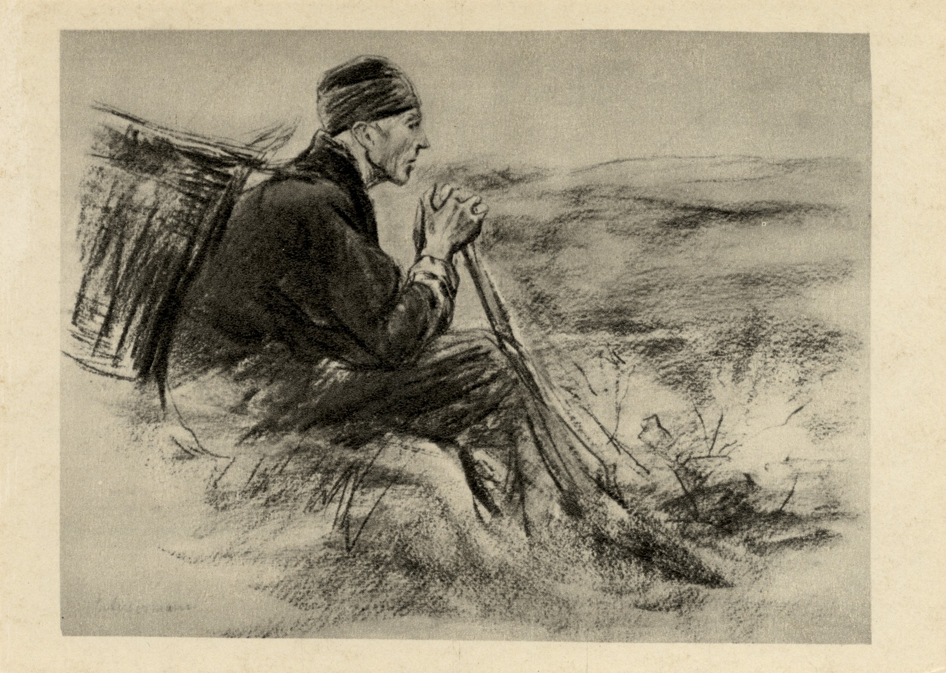 Крестьянин с корзиной за спиной