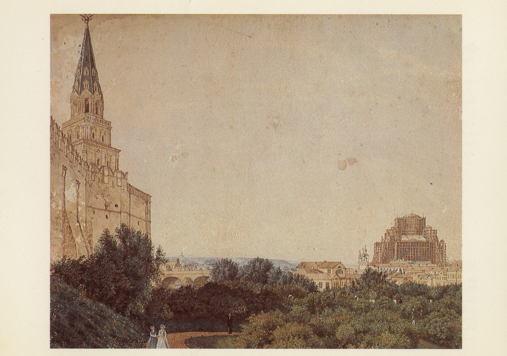 Москва. Вид от Кремля и Александровского сада на строящийся храм Хриса Спасителя и окрестностей Ленивки и Волхонки