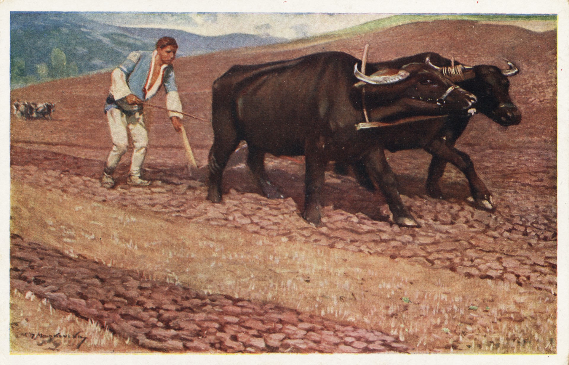 Земледелец с быками