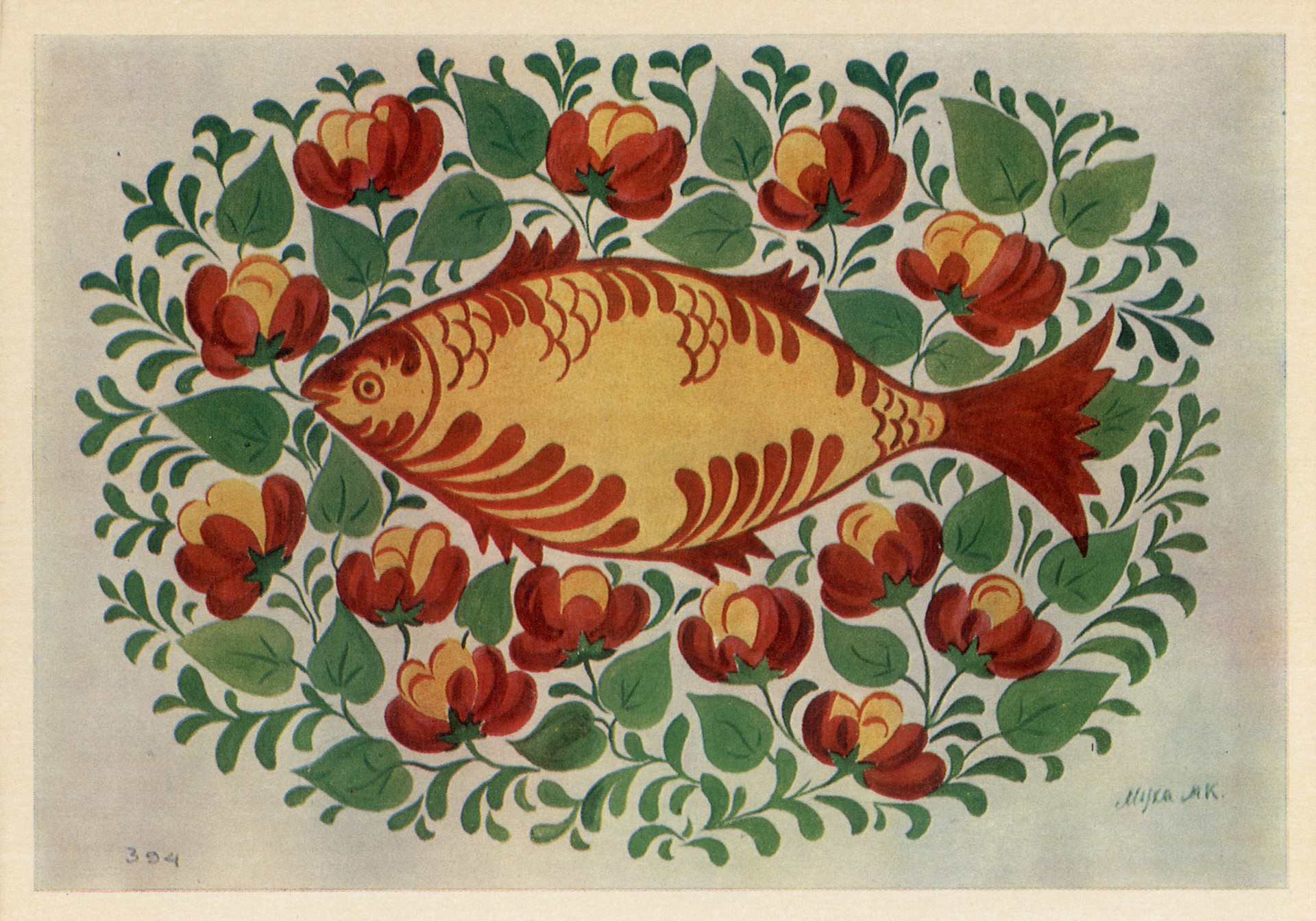 Панно Рыба среди цветов