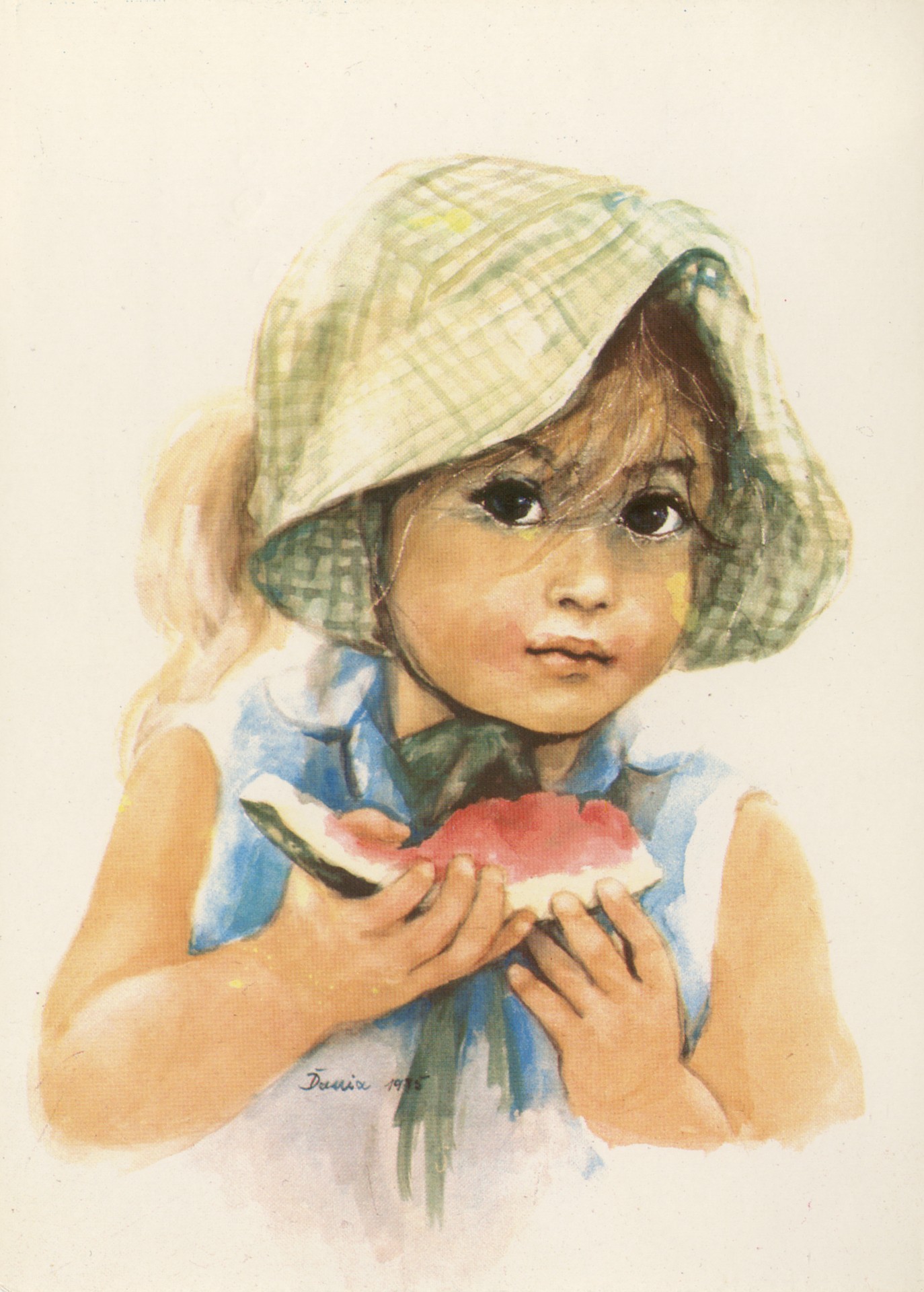 Девочка кушает арбуз