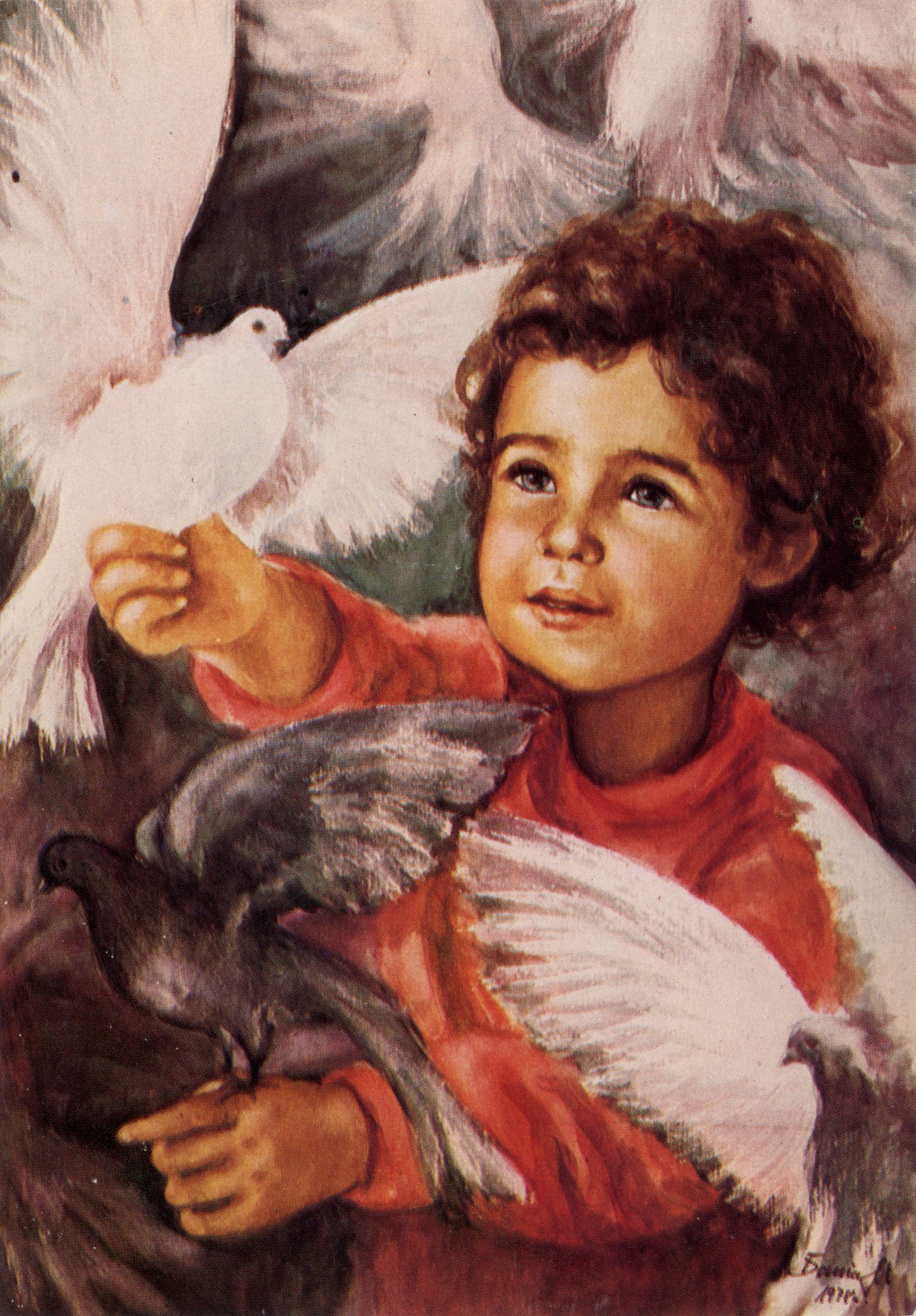 Мальчик с голубями