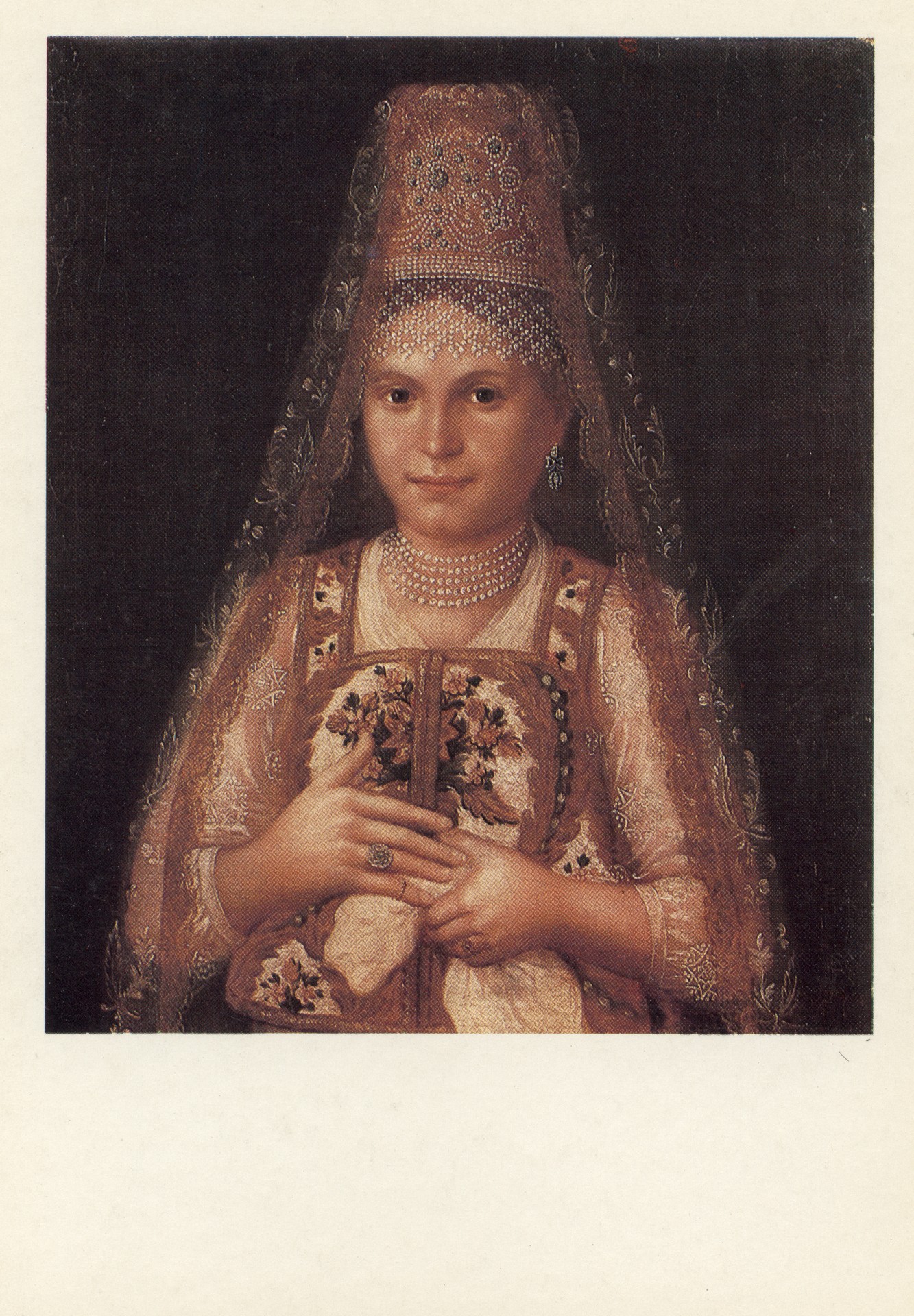 Портрет молодой женщины в русском костюме. Конец XVIII века