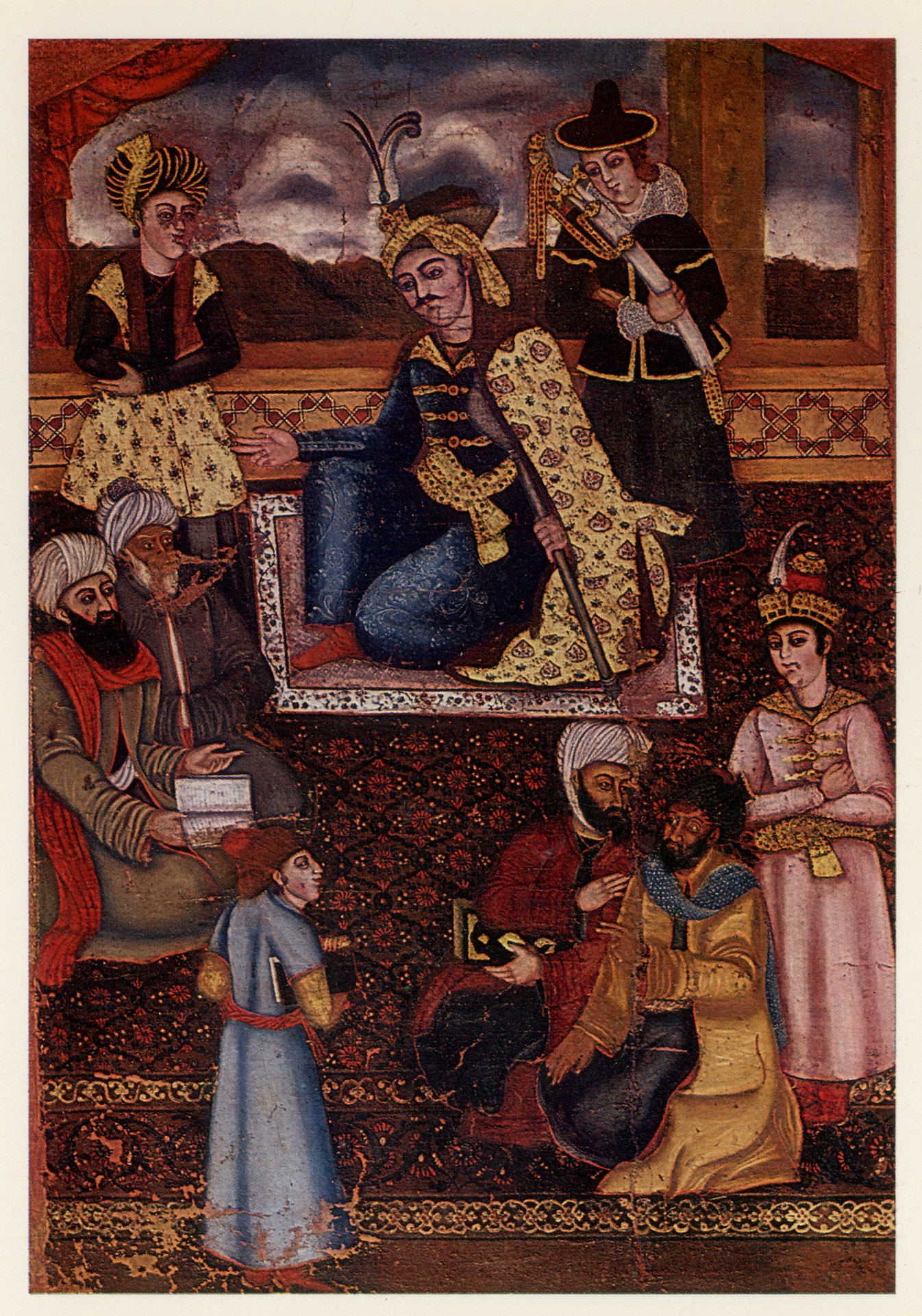 Шах, сидящий на престоле в окружении поэтов