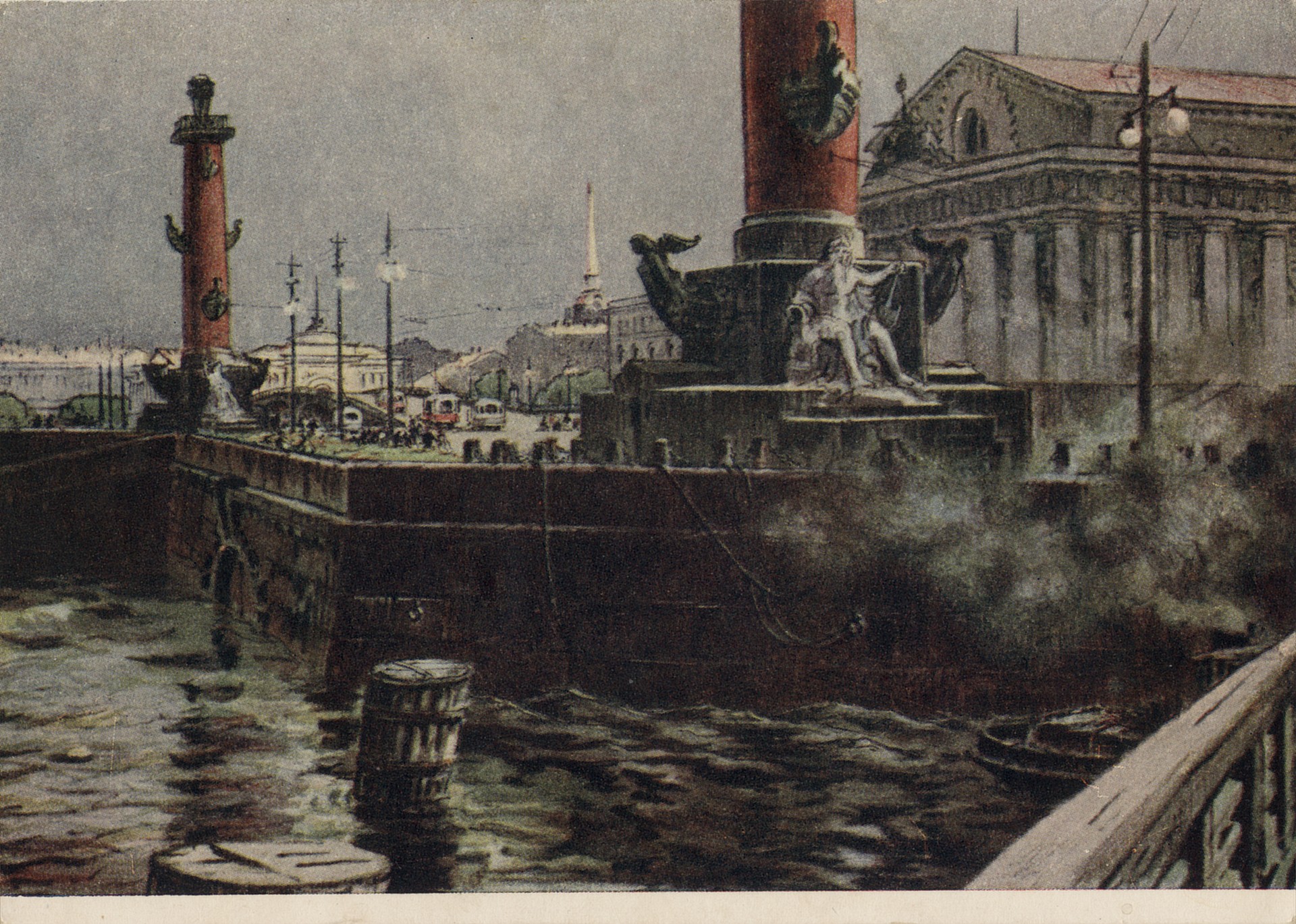 Ленинград. Стелка Васильевского острова. Вид на Центральный Военно-Морской музей