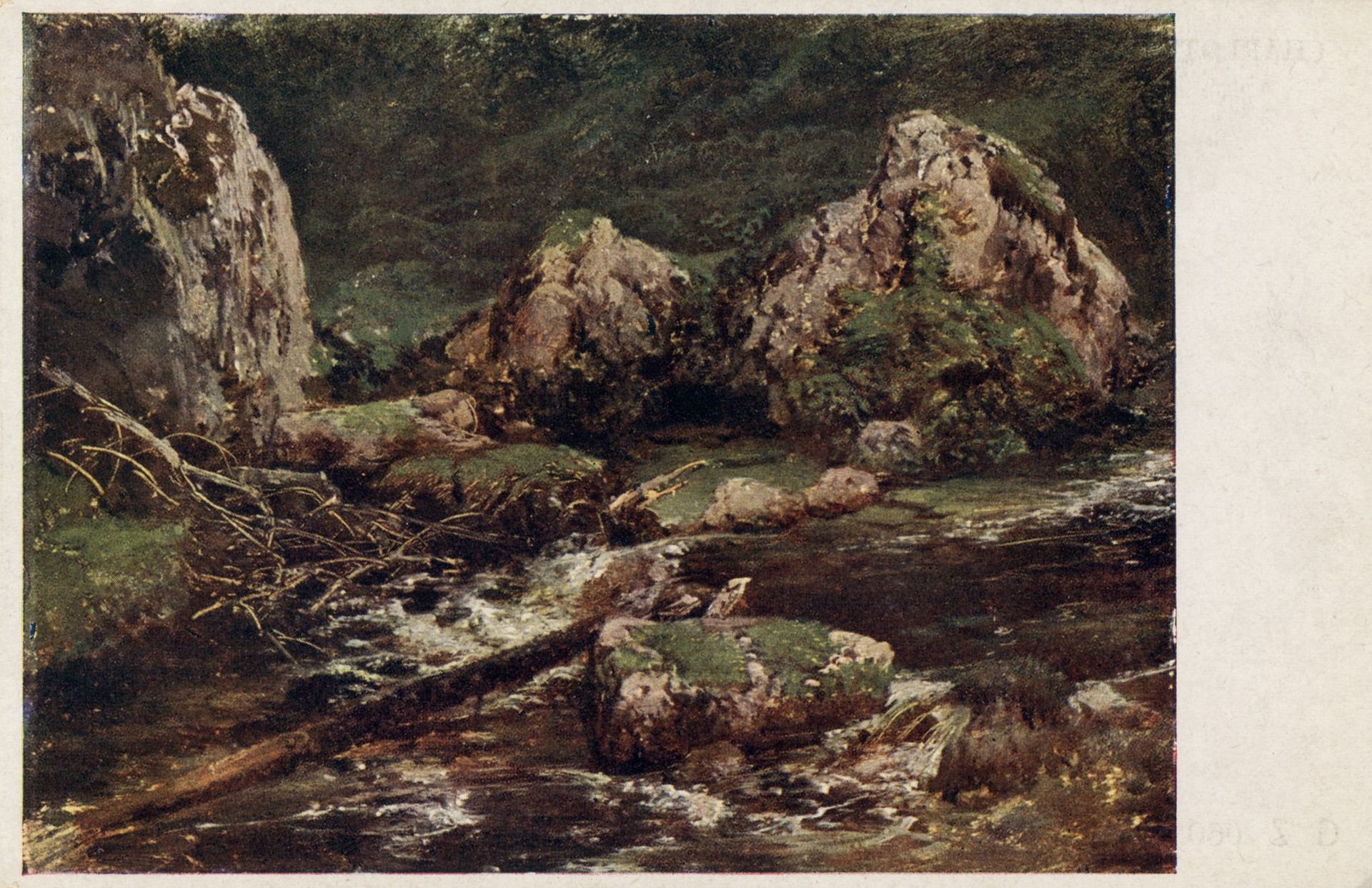 Лесной пейзаж со скалами