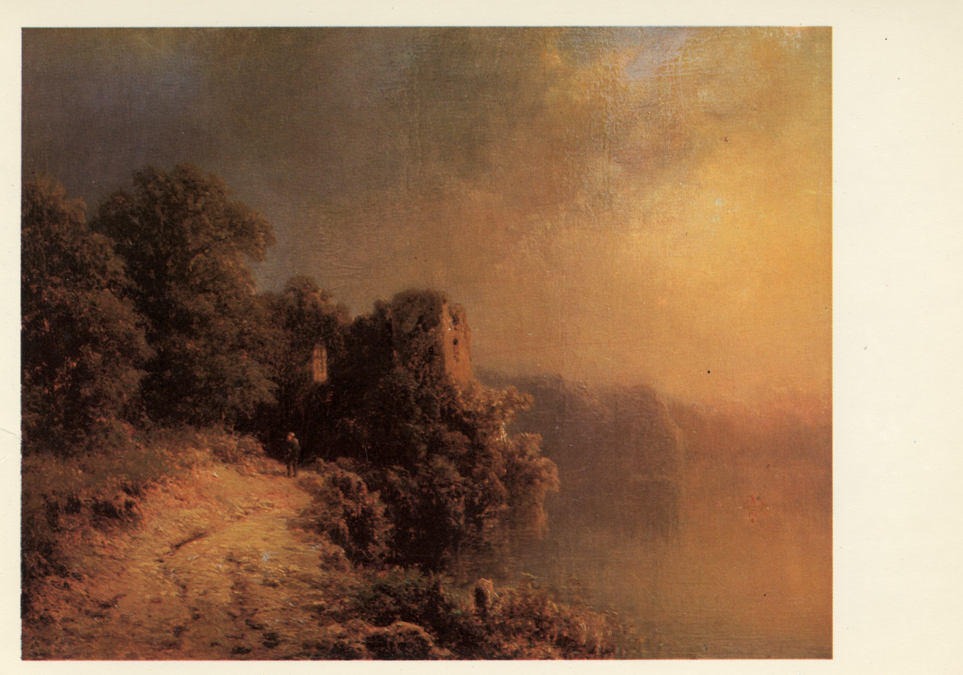 Пейзаж с развалинами близ озера