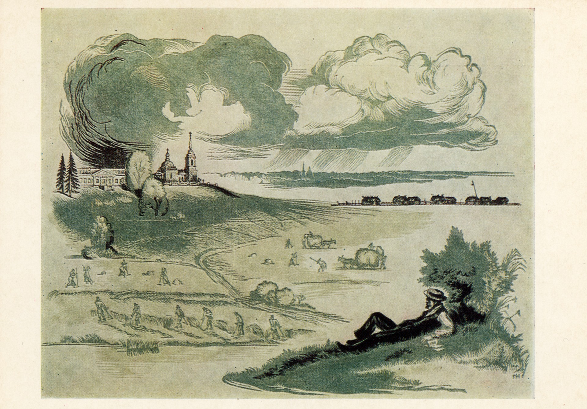 Кознышев в поле. Иллюстрация к роману Л.Н. Толстого Анна Каренина