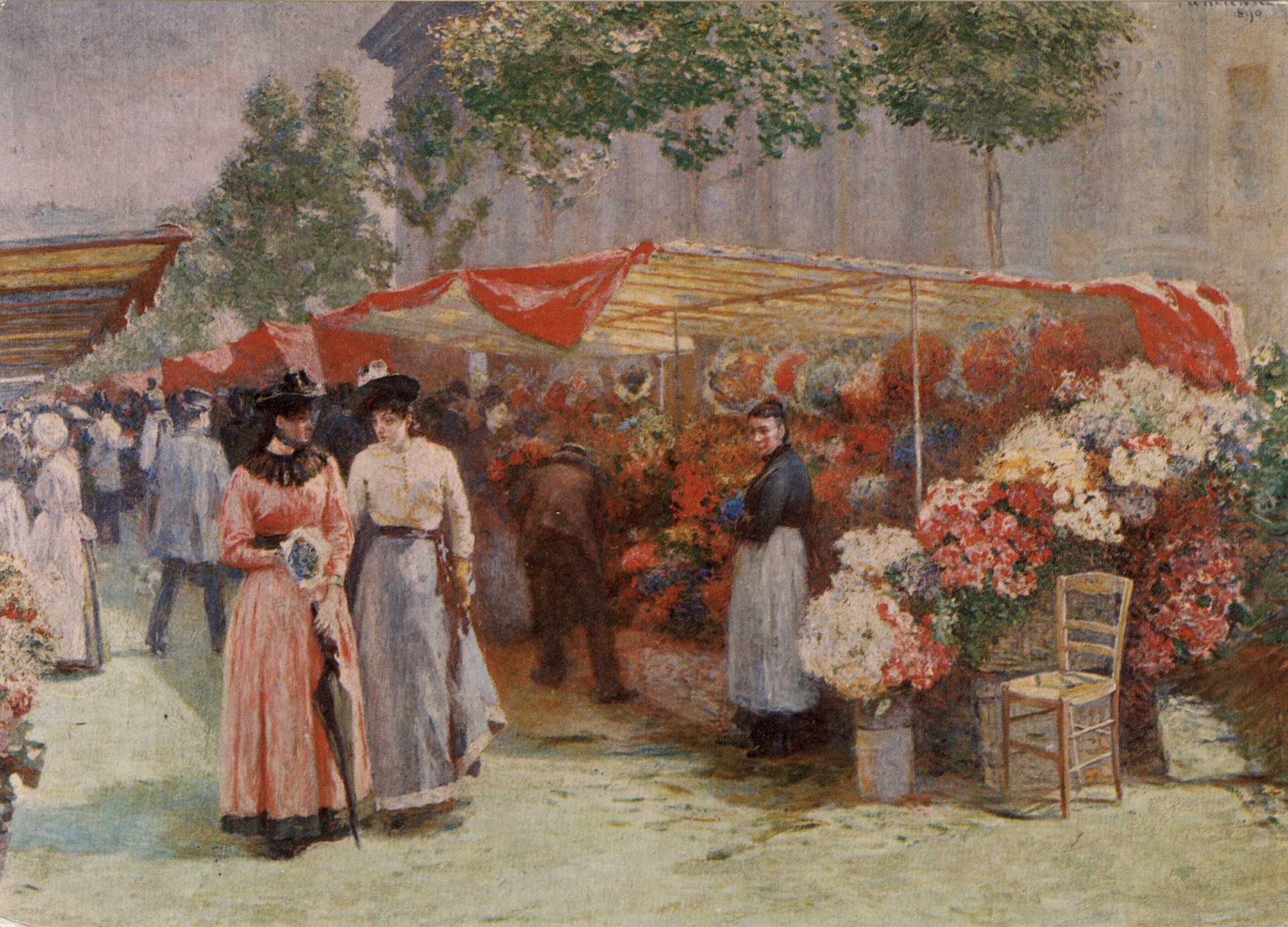 Цветочный рынок перед костелом Св. Магдалены в Париже