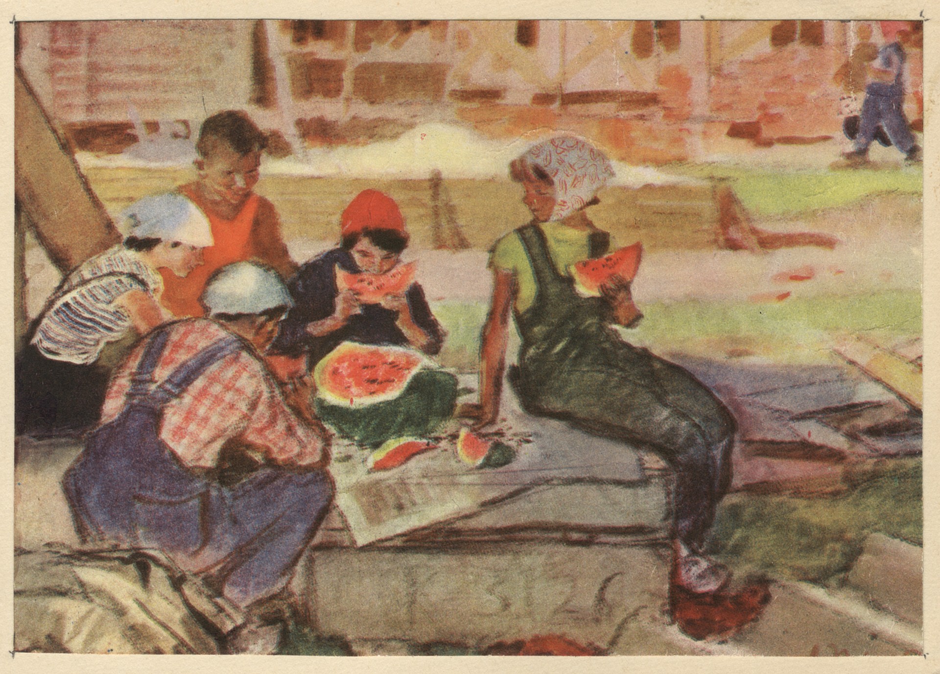 Молодёжная бригада обедает