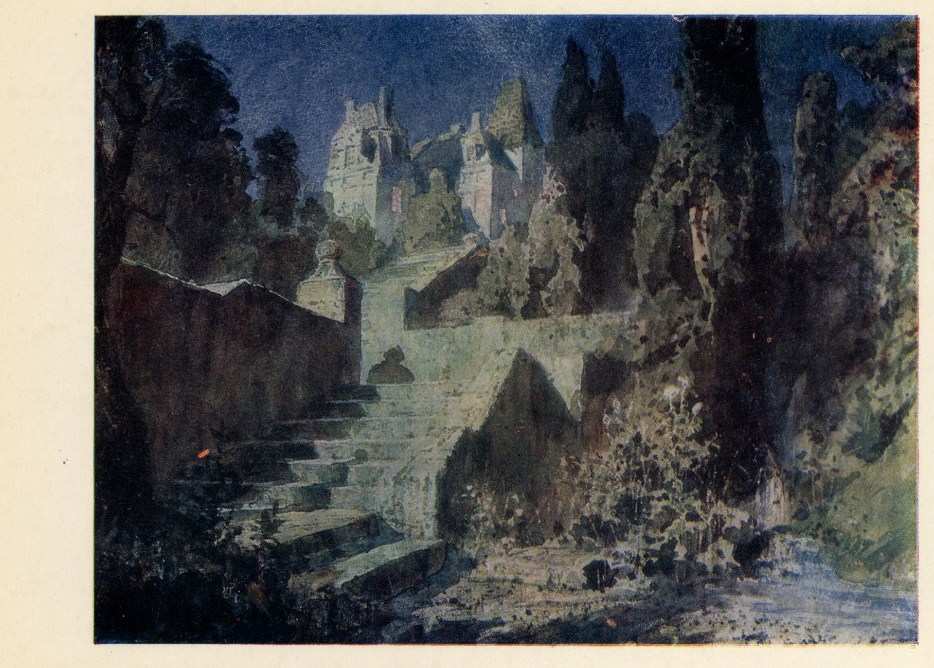 Лестница к замку. Эскиз декорации к спектаклю Алая роза