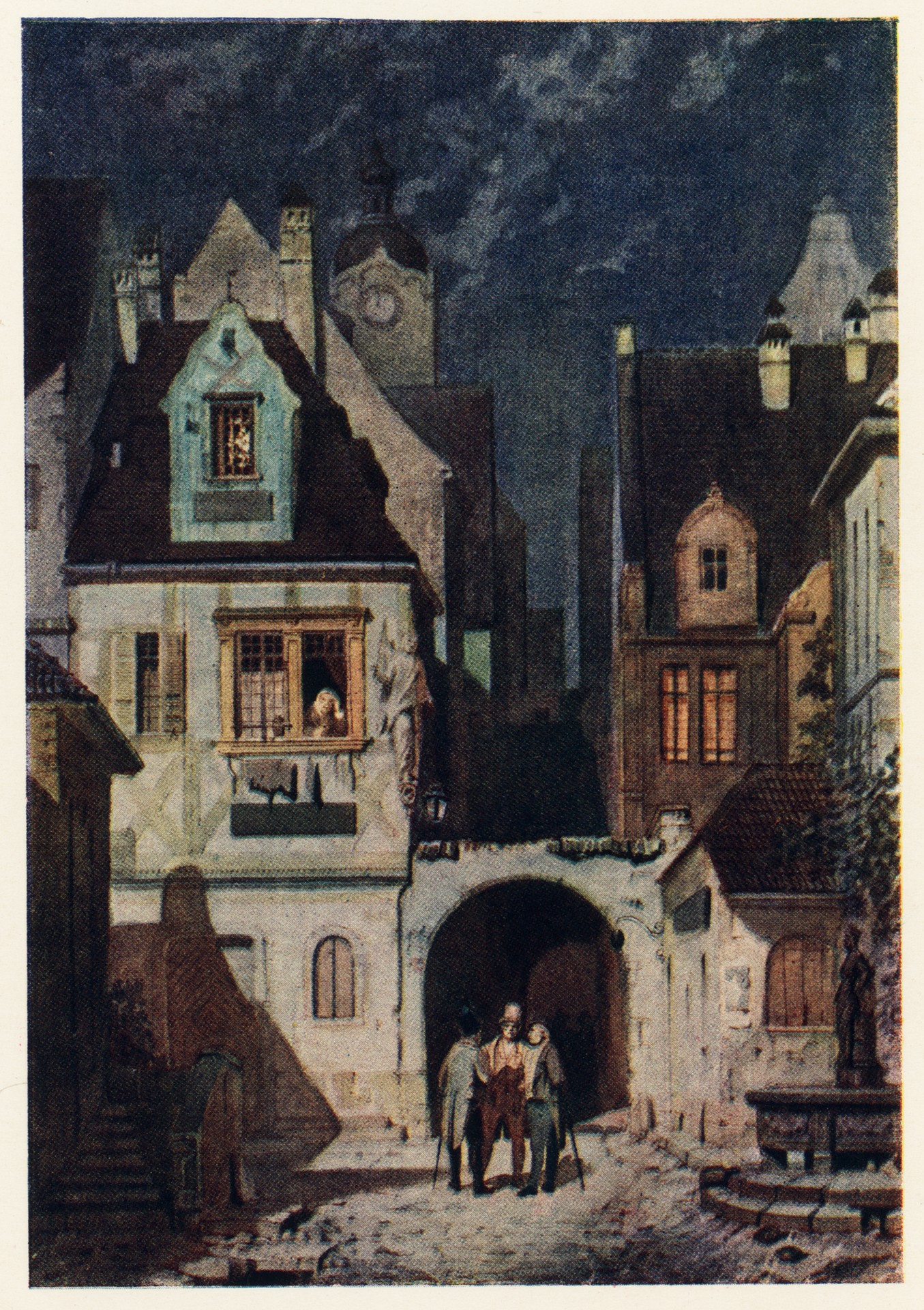 Улица старинного немецкого города при лунном освещении