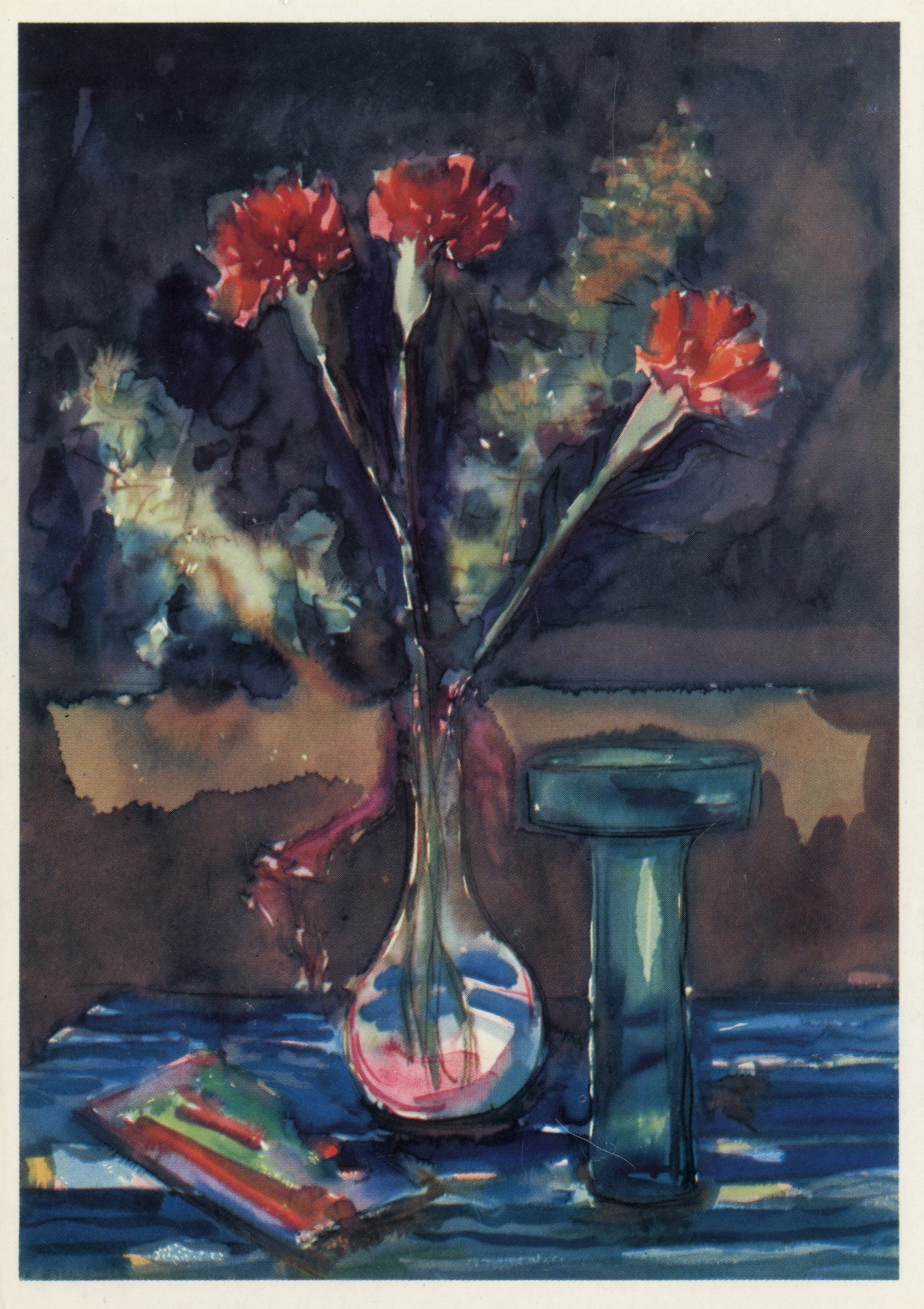 Красные гвоздики и зелёное стекло