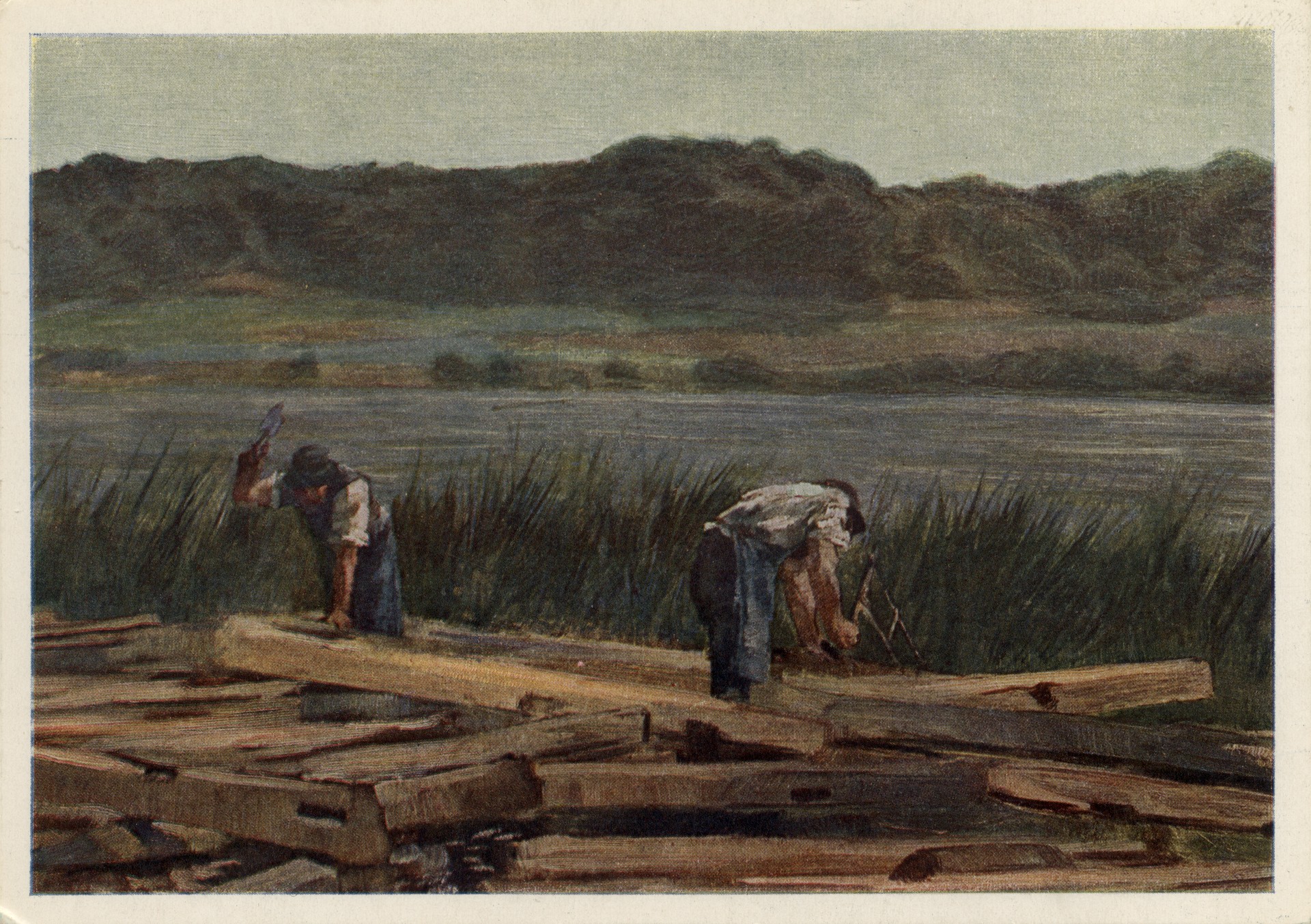 Строительство из брёвен близ озера